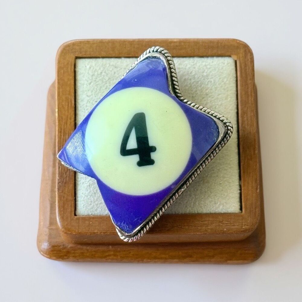 Unique Billiard Purple Solid Ball # 4 Statement Ring Sterling Silver Sz 7 New